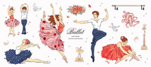 Hand Drawn Sketch Ballet Set. Vector Illustration Of Ballet Dancers