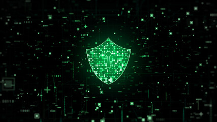 Poster - Shield Icon Cyber Security, Digital Data Network Protection, Future Technology Digital Data Network Connection Background Concept.