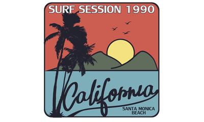 California palm beach t shirt design. Surf club print artwork. You can use another think like patch, sticker, batch, apparel, logo, embroidery etc. 