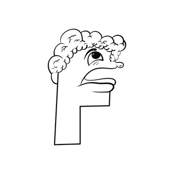 Outline sketch alphabet character F. handraw sketch alphabet.