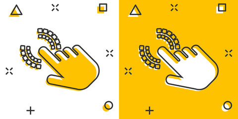 Wall Mural - vector cartoon click hand icon in comic style. cursor finger sign illustration pictogram. pointer bu