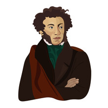 Russian Famous Poet Writer, Pushkin. Vector Portrait