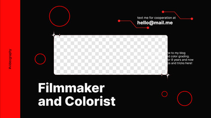 Poster - Black and Red Banner For Filmmaker and Colorist Channel on Video Platform with a Spot to Put Content Under Background. Vector illustration