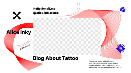 Poster - Abstract White and Red Banner For Blog about Tattoo on Video Platform with a Spot for Your Content and Nickname. Vector illustration