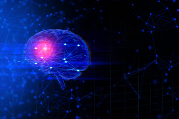 Poster - 3d illustration rendering, ai artificial intelligence robot humanoid with data internet network, dee
