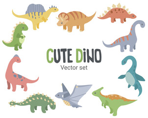 Wall Mural - cute dinosaur vector set. charakter for design, print, shirt, apparel, fabric, textile.