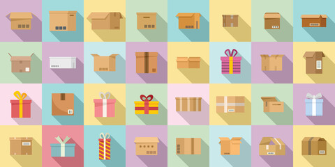 Poster - Box icons set flat vector. Gift present