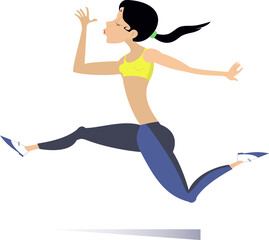 Wall Mural - Running young woman illustration. 
Pretty young woman runs and looks healthy and happy isolated on white 
