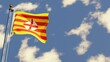 Barcelona 3D rendered realistic waving flag illustration on Flagpole. Isolated on sky background with space on the right side.