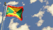 Grenada 3D rendered realistic waving flag illustration on Flagpole. Isolated on sky background with space on the right side.