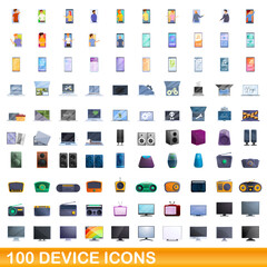 Poster - 100 device icons set. Cartoon illustration of 100 device icons vector set isolated on white background