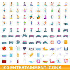 Poster - 100 entertainment icons set. cartoon illustration of 100 entertainment icons vector set isolated on 
