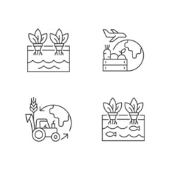 Canvas Print - Environmental farming linear icons set. Plants growth without soil. Ecological sustainability. Customizable thin line contour symbols. Isolated vector outline illustrations. Editable stroke