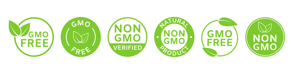 Leinwandbilder - Non GMO labels. GMO free icons. Healthy food concept. Organic cosmetic. No GMO design elements for tags, product package. Eco, vegan, bio. Beauty product. Sustainable life. Vector illustration