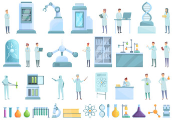 Poster - Laboratory research icons set cartoon vector. Science dna. Chemistry medicine