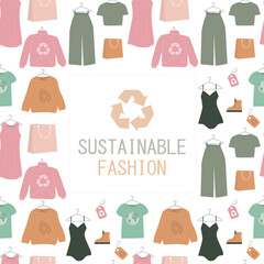 Wall Mural - Various clothes made from recycled materials. Frame on theme of zero waste movement