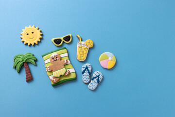 Wall Mural - Summer cookies concept, various types of tropical theme cookies, summertime cookies theme