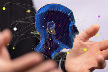 Poster - Abstract polygonal human face, 3d illustration of a cyborg head construction