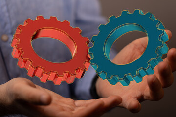 Aufkleber - Business, Internet and technology concept. Business select gear icon on virtual screen/