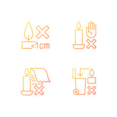 Wall Mural - Safety label for handmade candles gradient linear vector manual label icons set. Thin line contour symbols bundle. Isolated vector outline illustrations collection for product use instructions