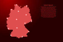 Germany Map Silhouette From Red Square Pixels And Glowing Stars. Vector Illustration.