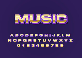 Poster - 3d Metallic font style, modern typeface alphabet and number