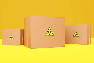 Wall Mural - The concept of transportation of dangerous goods and hazardous materials. Cardboard boxes with 