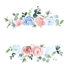 Wall Mural - Dusty blue and pale blush rose, white hydrangea, ranunculus, eucalyptus