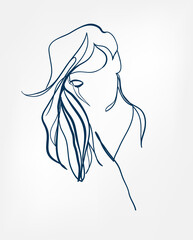 Wall Mural - dream hair girl line art single line isolated vector illustration abstract