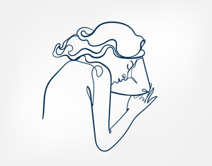 Wall Mural - sleep hair girl line art single line isolated vector illustration abstract
