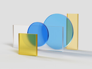 Fototapete - 3D rendered shapes in blue and yellow colors. Illustration for avant-garde decorations, colorful shapes, or conceptual minimalism. Visualization for geometry and abstract objects.