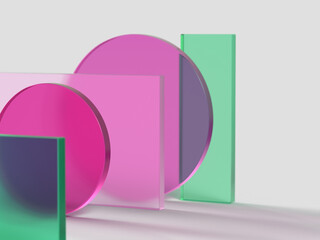Fototapete - 3D rendered shapes in pink and green colors. Illustration for avant-garde decorations, colorful shapes, or conceptual minimalism. Visualization for geometry and abstract objects.