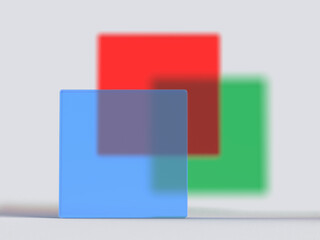 Fototapete - 3D rendered shapes in green, blue and red colors. Illustration for avant-garde decorations, colorful shapes, or conceptual minimalism. Visualization for geometry and abstract objects.