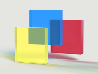 Fototapete - 3D rendered shapes in yellow, blue and red colors. Illustration for avant-garde decorations, colorful shapes, or conceptual minimalism. Visualization for geometry and abstract objects.