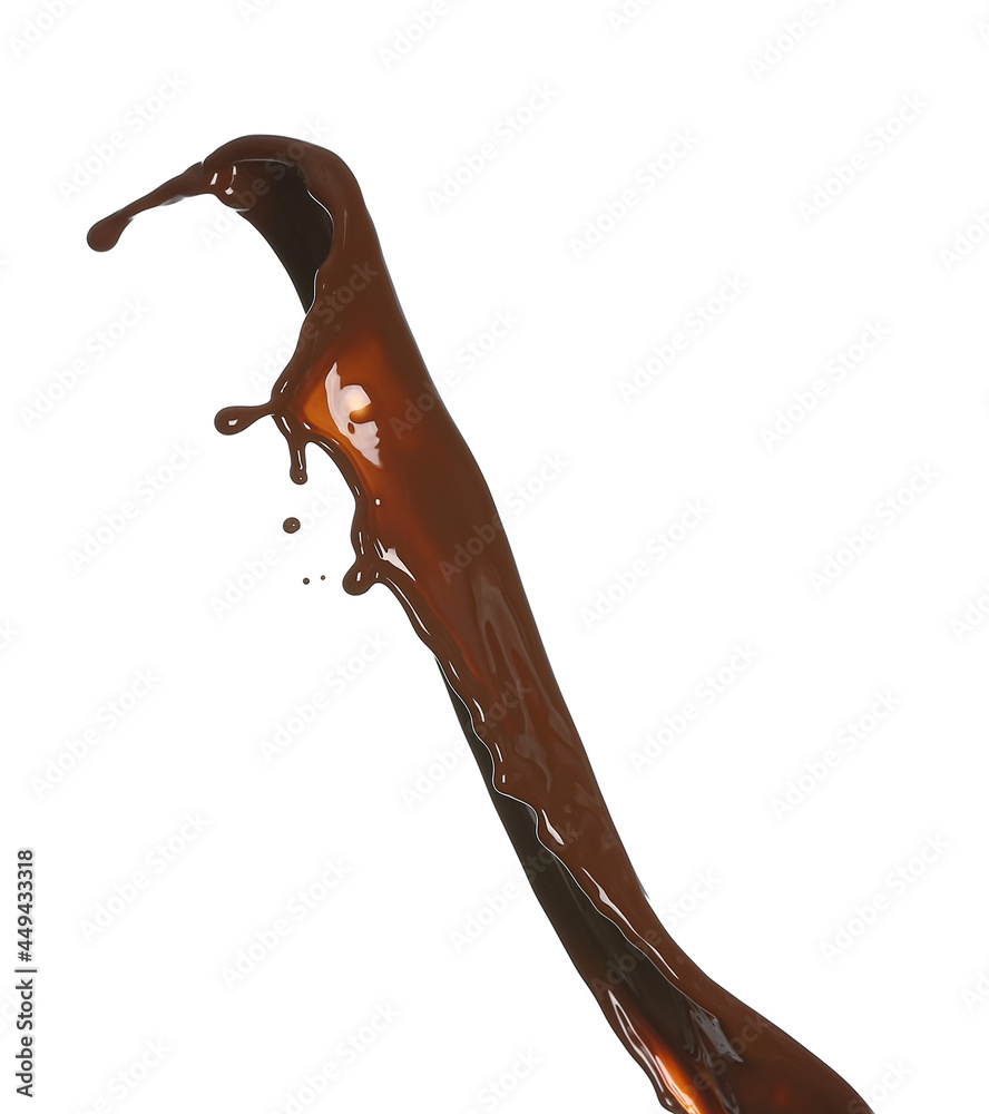 Splash of hot chocolate on white background