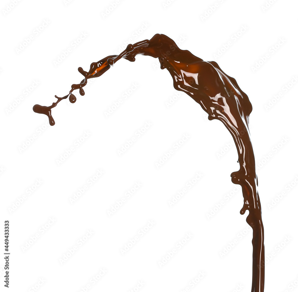 Splash of hot chocolate on white background