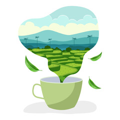 flat vector illustration of tea garden in a tea cup 