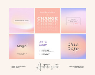 Wall Mural - Social media gradient aesthetic quotes template collection