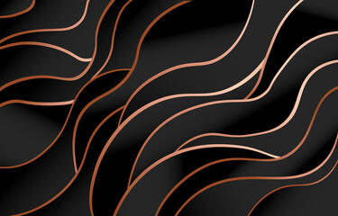 Wall Mural - luxury paper cut background. dark gradient shapes with golden outline. abstract background for decor