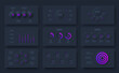 © abert84 - Set of infographic slides in dark neumorphic style. Business data visualization for presentation. Vector info graphic. Unique neumorphism ui ux design kit