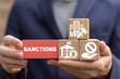 Concept of sanctions. Economic sanction list. Embargo.