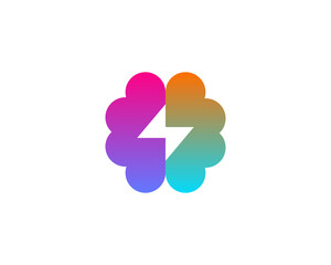 Wall Mural - Abstract gradient brain with lightning logo design template. Brainstorm vector sign. Education medicine smart logotype.