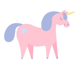 Sticker - Vector flat cartoon hand drawn pink unicorn isolated on white background