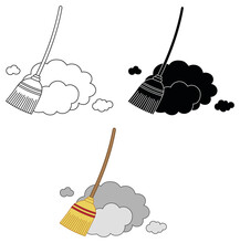 Broom Sweeping With Dust Clipart Set