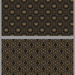 vintage background patterns with decorative ornaments on black background, vector set, seamless pattern, wallpaper, texture 