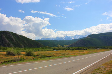 mountain view with highway in foreground