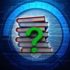 Poster - 3d rendering Books with Question mark Symbol
