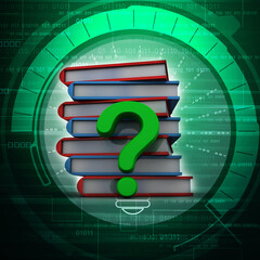 Poster - 3d rendering Books with Question mark Symbol
