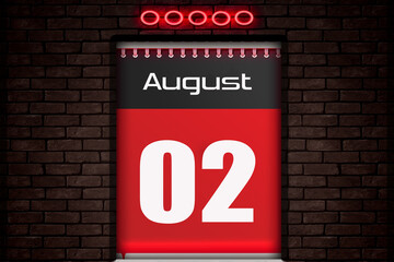 02 august, Calendar on bricks background