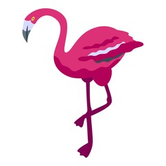Sticker - Funny flamingo icon isometric vector. Zoo bird. Cute flamingo